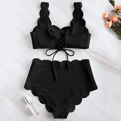 Floral-Edge High-Waist Bikini Set