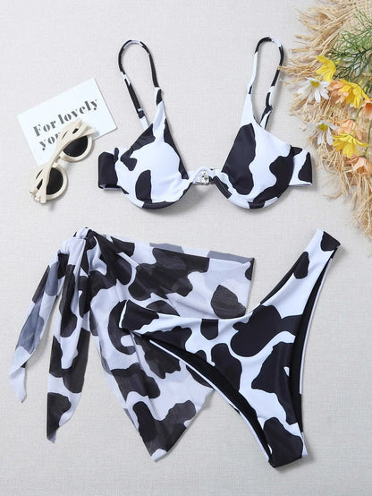Leopard Print Bikini Set Women Swimwear Sexy Split Bikini Push Up Bandage Beach Cover Up Summer 2025 New Holiday Bathing Suit