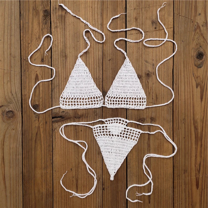 Knit Halter Triangle Bikini Set