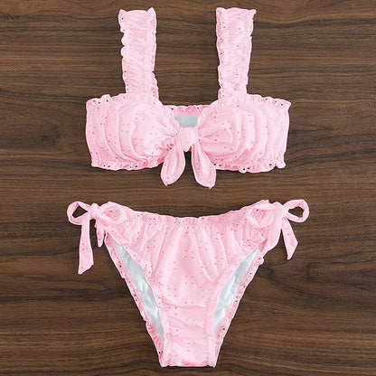 Ruffle Bow Suspender Bikini Set
