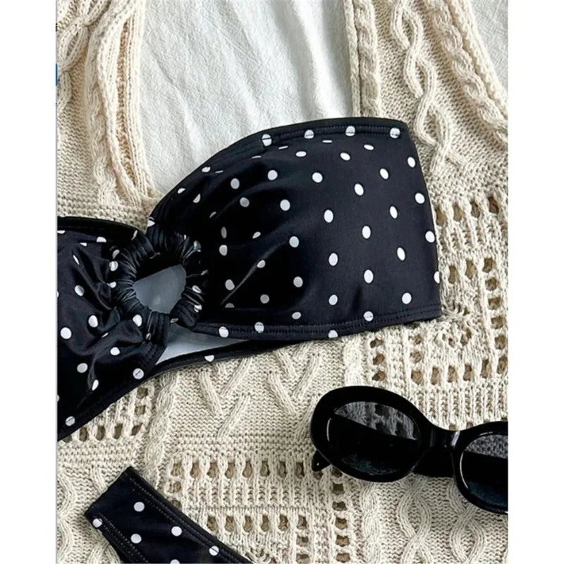 Vintage Polka Dot Bandeau Bikini Set