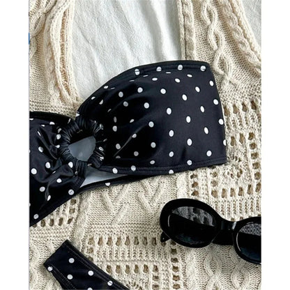 Vintage Polka Dot Bandeau Bikini Set