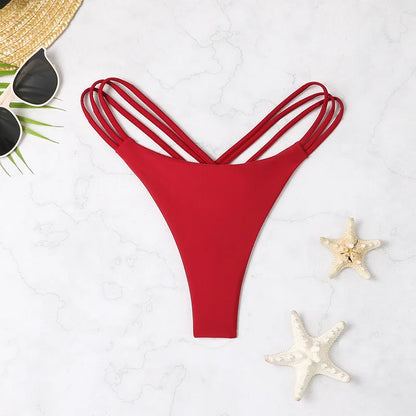 Solid Hollow-Out Thong Bikini Bottoms
