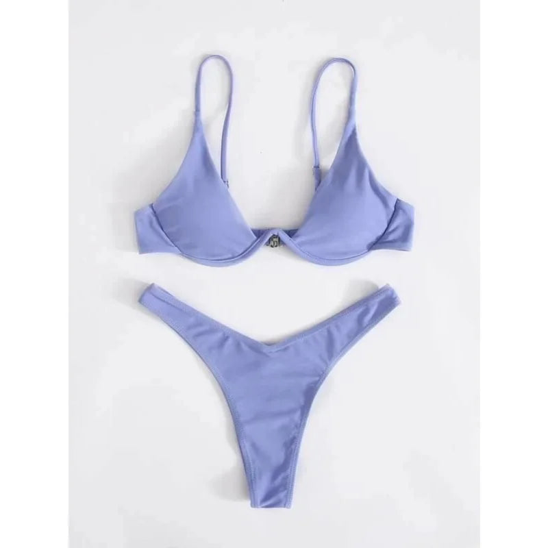 Split Bikini Push Up Swimsuit Women Sexy Triangle High Cut Thong Bikini Set Summer 2025 New Beach Vacation Bathing Suit 2 Piece - AliExpress 200000345