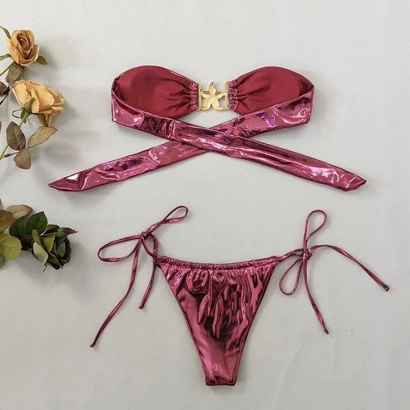 Starfish Buckle Bandeau Bikini Set