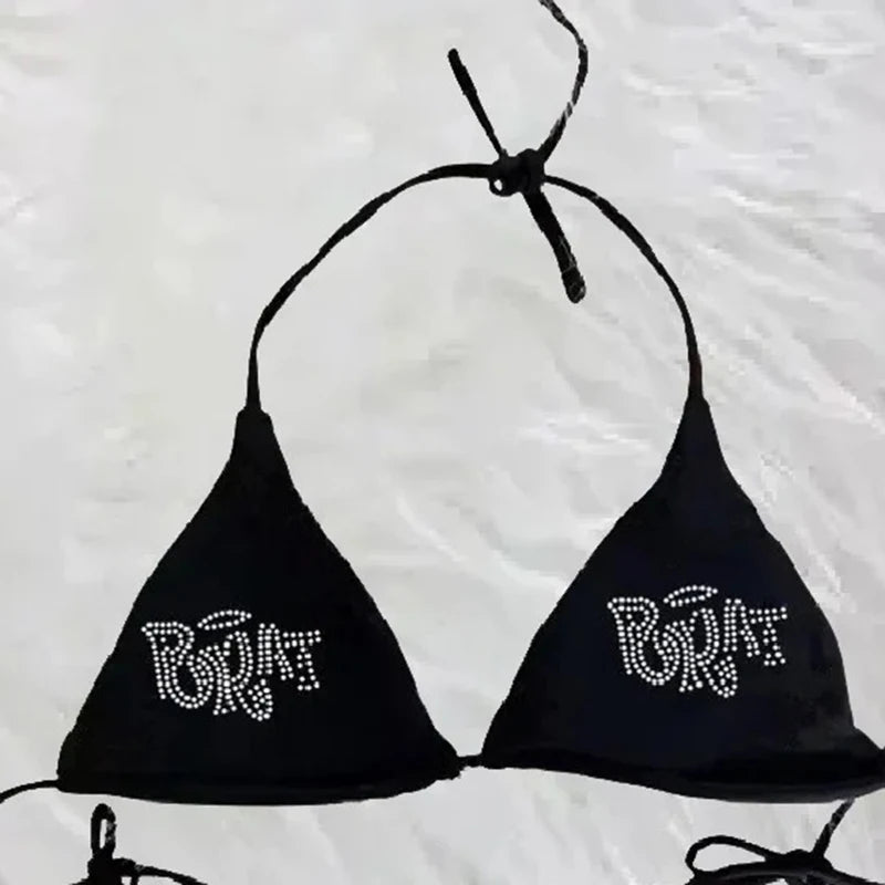 "BRAT" Diamond Lace-Up Triangle Bikini Set
