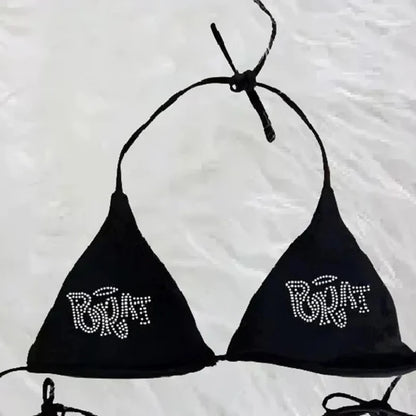 "BRAT" Diamond Lace-Up Triangle Bikini Set