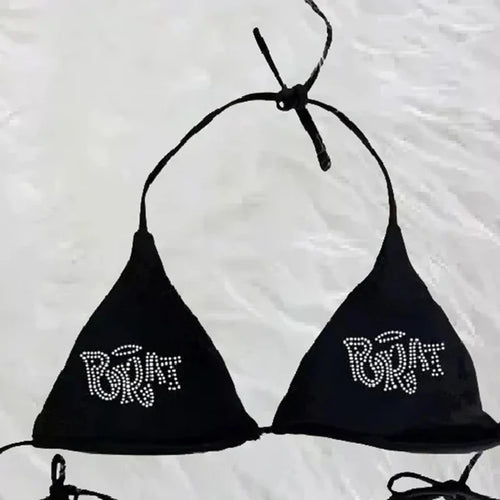 "BRAT" Diamond Lace-Up Triangle Bikini Set