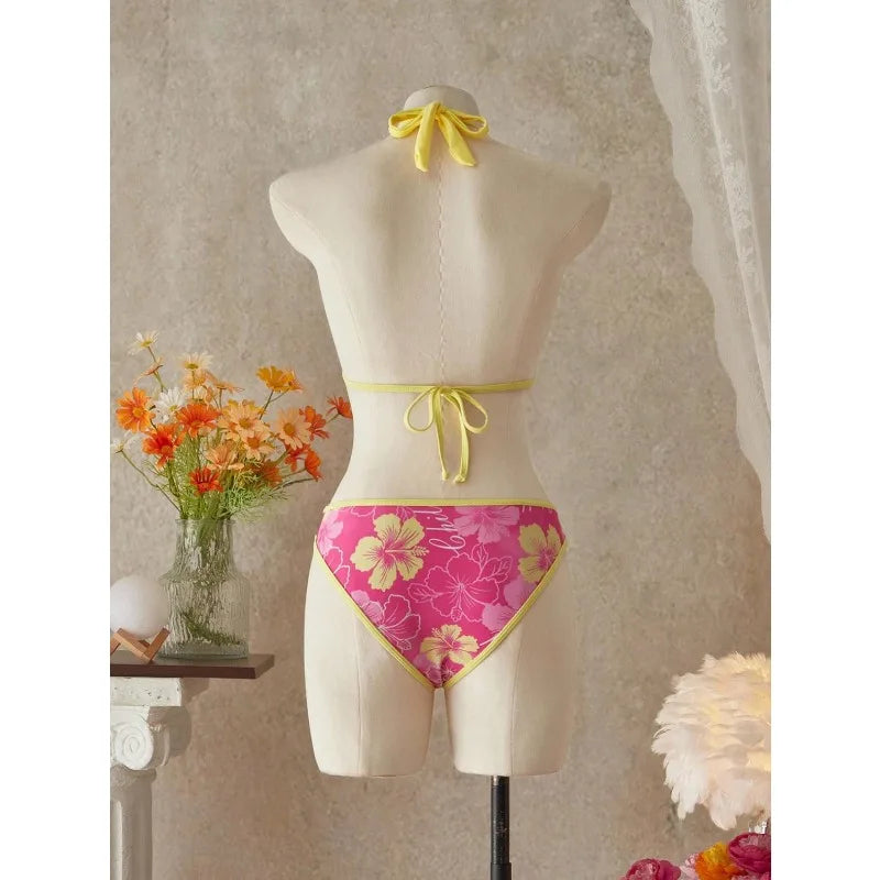 Floral Halter Three-Piece Bikini Set