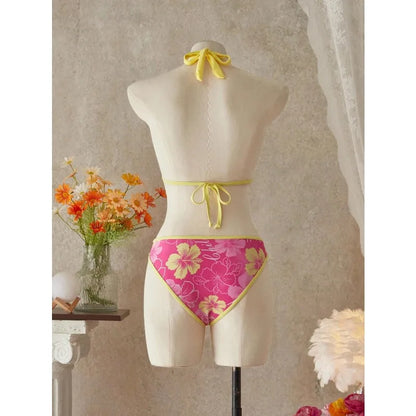 Floral Halter Three-Piece Bikini Set