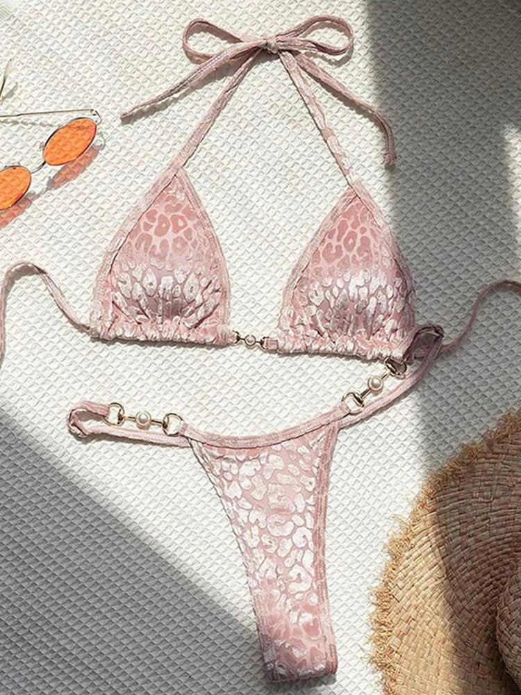 Leopard Lace-Up Bikini Set