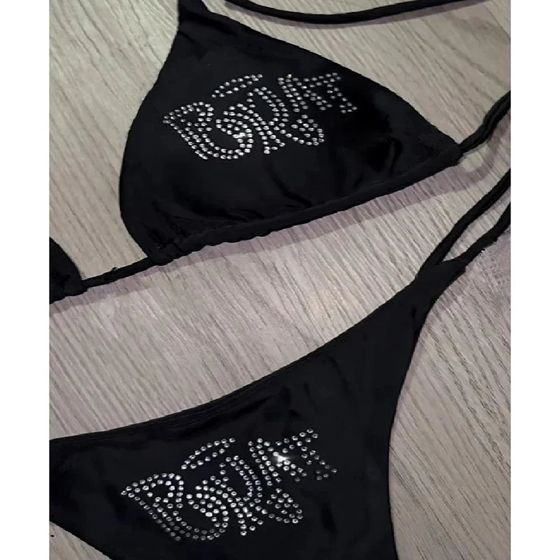 "BRAT" Diamond Lace-Up Triangle Bikini Set