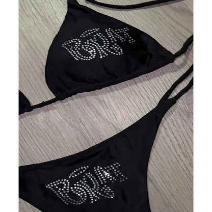 "BRAT" Diamond Lace-Up Triangle Bikini Set