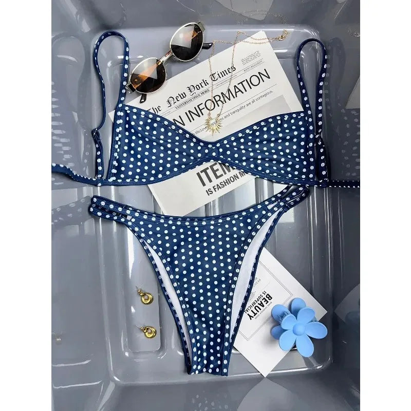 Sexy Vintage Polka Dot Bikini Set Women 2026 Summer Backless Hollow Out Thong Split Swimsuit Vacation Pool Fashion Bathing Suit - AliExpress
