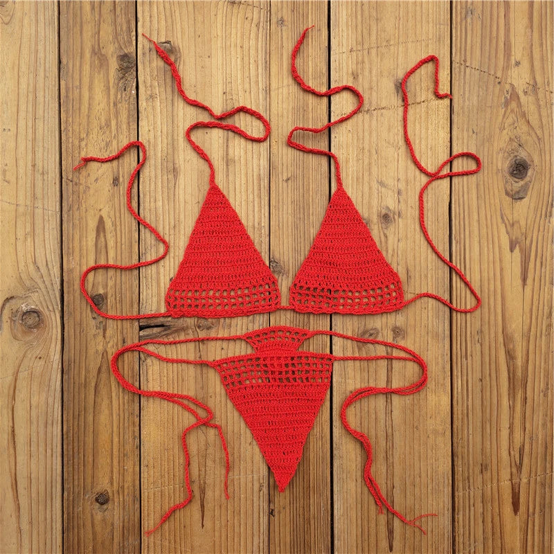 Knit Halter Triangle Bikini Set