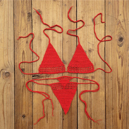Knit Halter Triangle Bikini Set