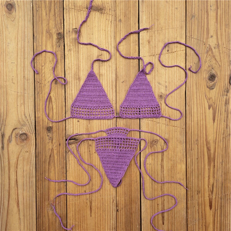 Knit Halter Triangle Bikini Set