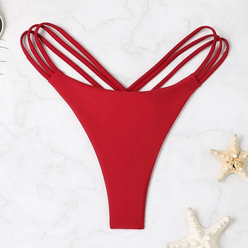 Solid Hollow-Out Thong Bikini Bottoms
