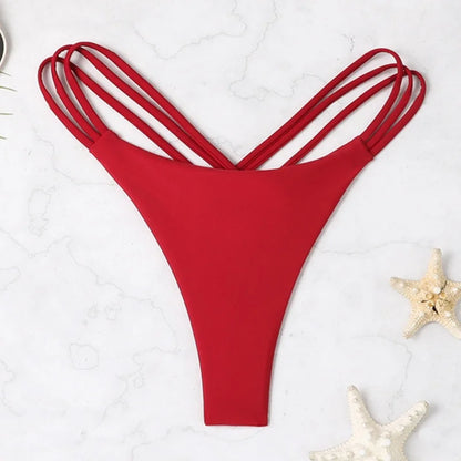 Solid Hollow-Out Thong Bikini Bottoms