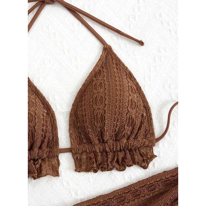 Ruffle Halter 3-Piece Bikini & Cover-Up Set