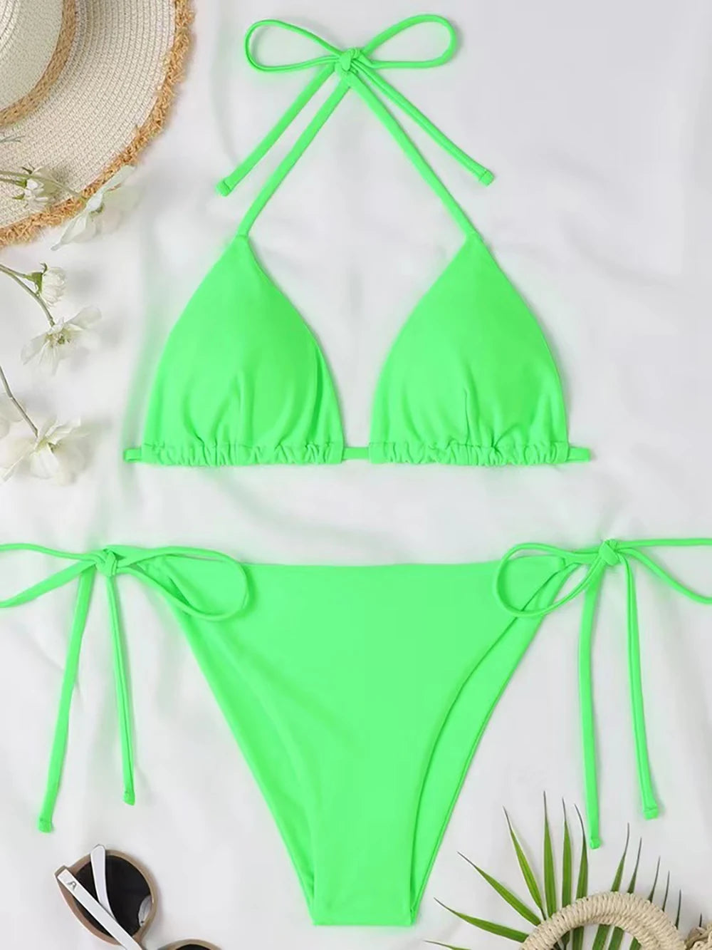Solid Lace-Up High-Cut Thong Bikini