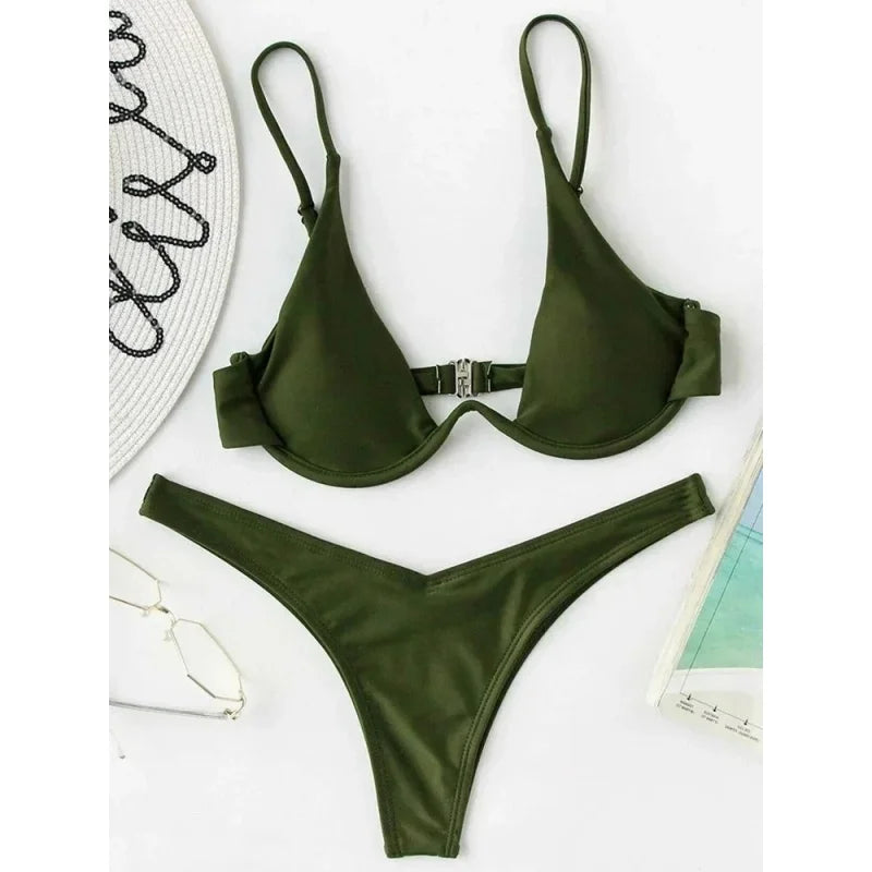 Split Bikini Push Up Swimsuit Women Sexy Triangle High Cut Thong Bikini Set Summer 2025 New Beach Vacation Bathing Suit 2 Piece - AliExpress 200000345