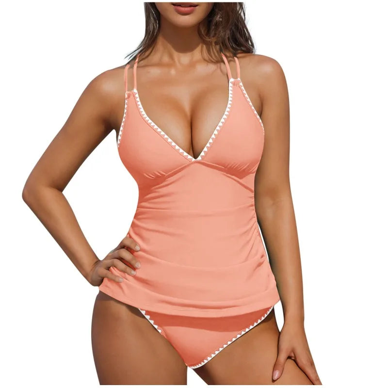 Tummy Control V Neck Tankini Swimsuit