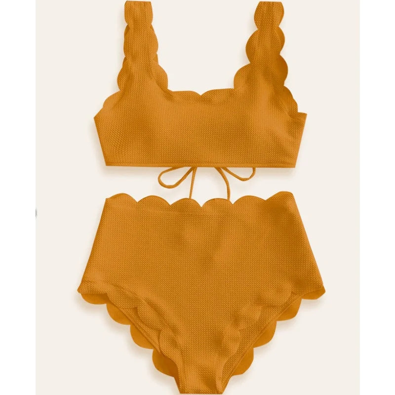 Floral-Edge High-Waist Bikini Set