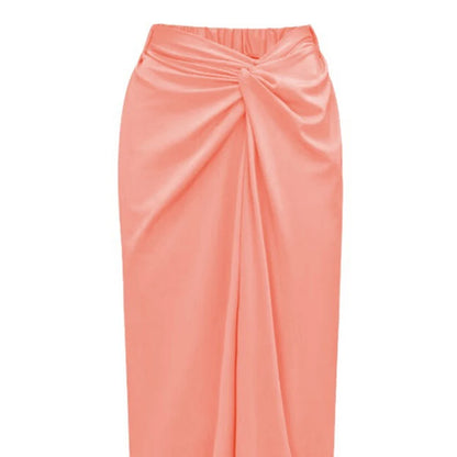 Fashion Solid Beach Dress Women's Casual Elastic High Waist Slit Long Skirt Summer 2025 New Beachwear Spice Girl Bikini Cover Up