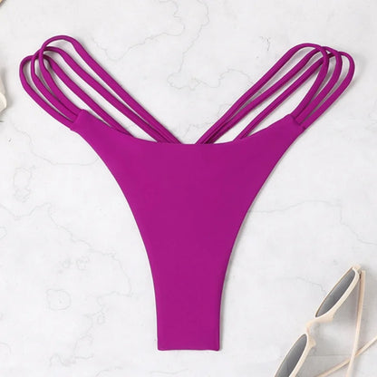 Solid Hollow-Out Thong Bikini Bottoms