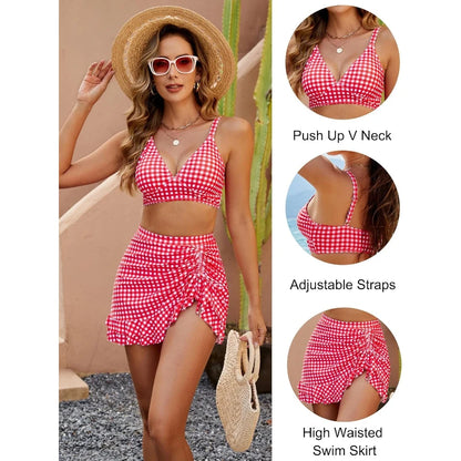 Retro High-Waist Skirt Bikini Set