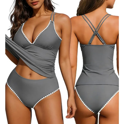 Tummy Control V Neck Tankini Swimsuit