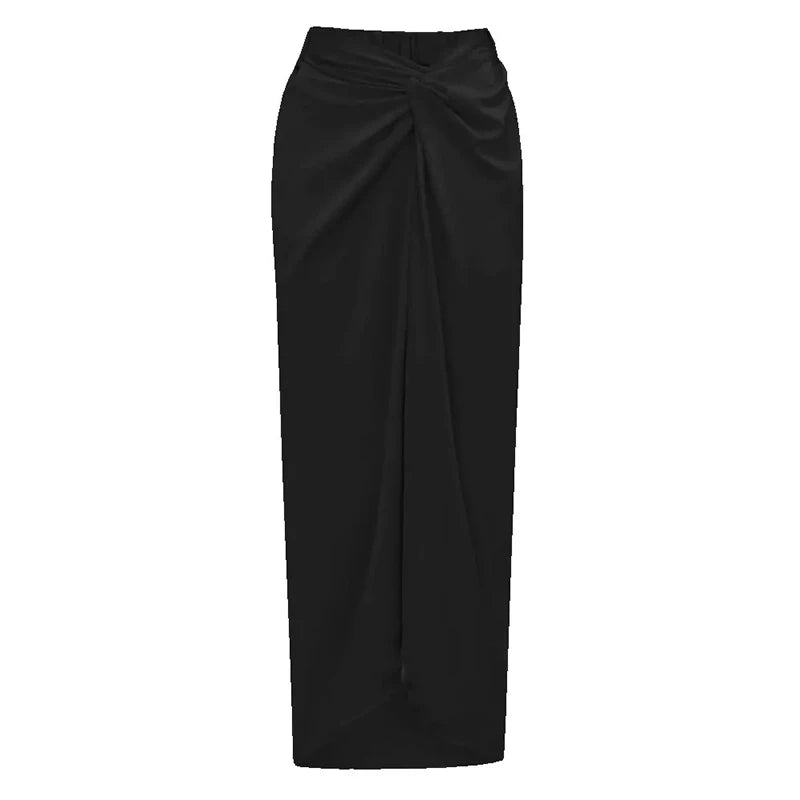Fashion Solid Beach Dress Women's Casual Elastic High Waist Slit Long Skirt Summer 2025 New Beachwear Spice Girl Bikini Cover Up