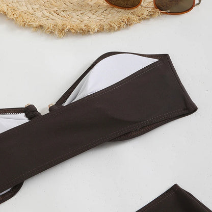 Strapless Buckle 3-Piece Bikini & Skirt Set
