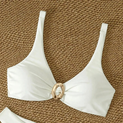 White Gold Buckle Bikini Set
