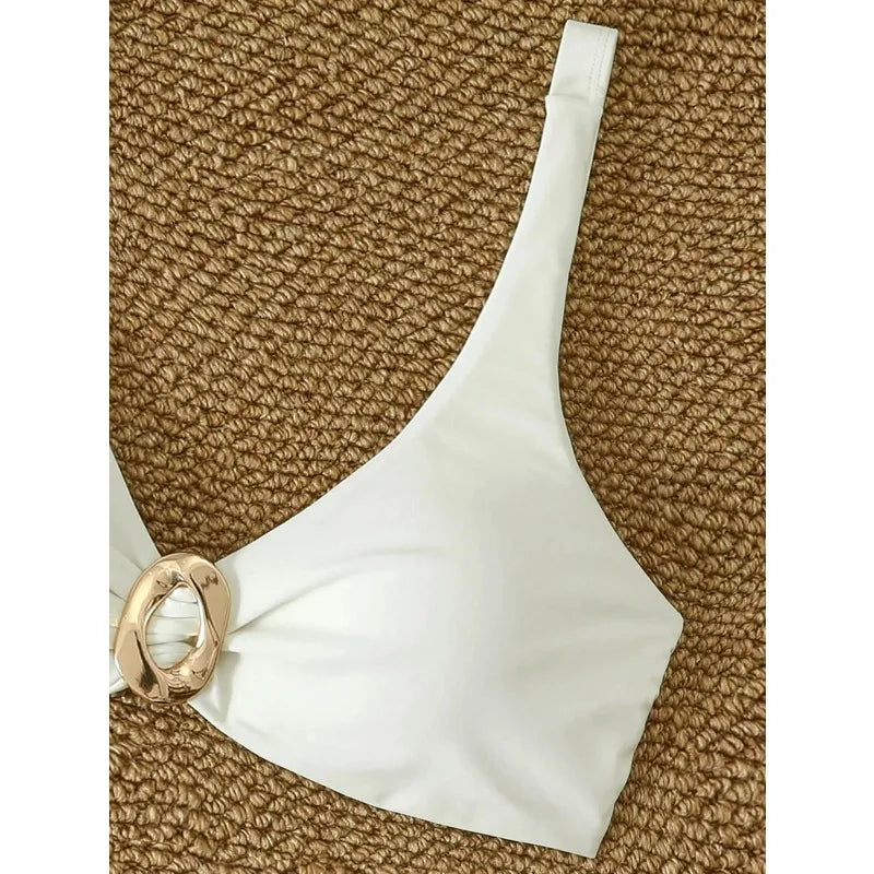 White Gold Buckle Bikini Set