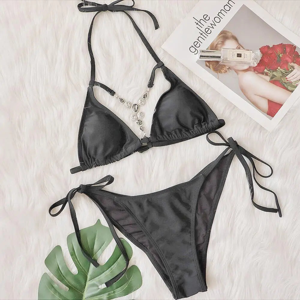 Diamond Chain Halter Bikini Set