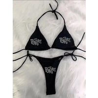 "BRAT" Diamond Lace-Up Triangle Bikini Set