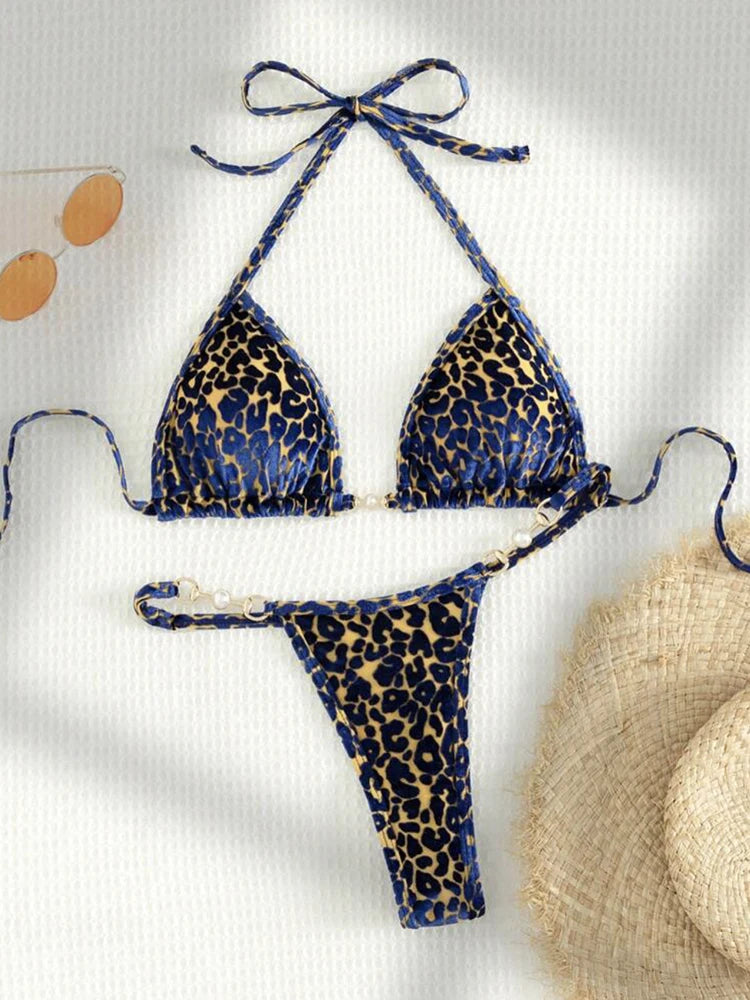 Leopard Lace-Up Bikini Set