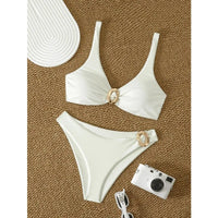 White Gold Buckle Bikini Set