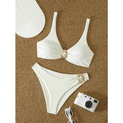 White Gold Buckle Bikini Set