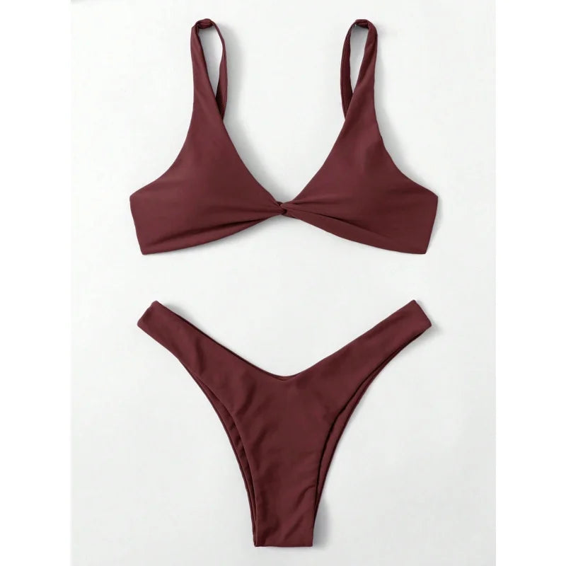 Sexy Micro Bikini Bathing Suit Women Solid Color Split Bondage Bikini Push Up Summer 2025 New Swimsuit 2 Piece Beachwear Biquini