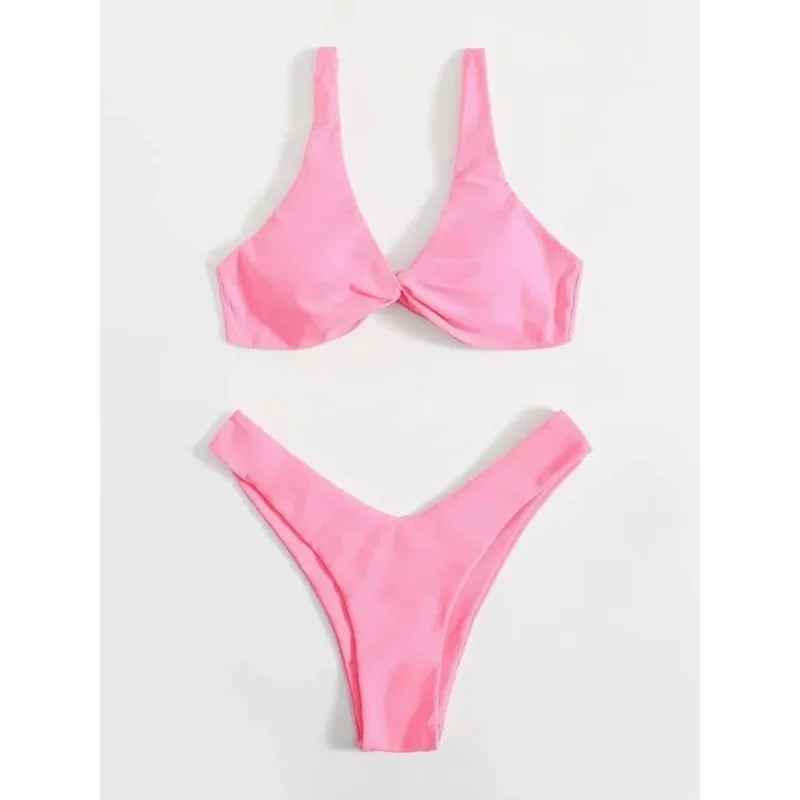 Sexy Micro Bikini Bathing Suit Women Solid Color Split Bondage Bikini Push Up Summer 2025 New Swimsuit 2 Piece Beachwear Biquini