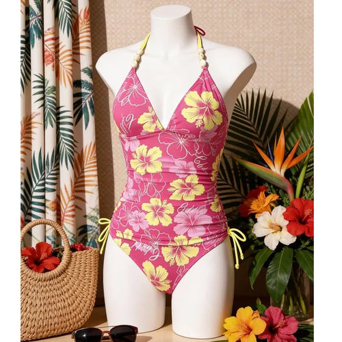 Beaded Halter High-Waist Tankini Set