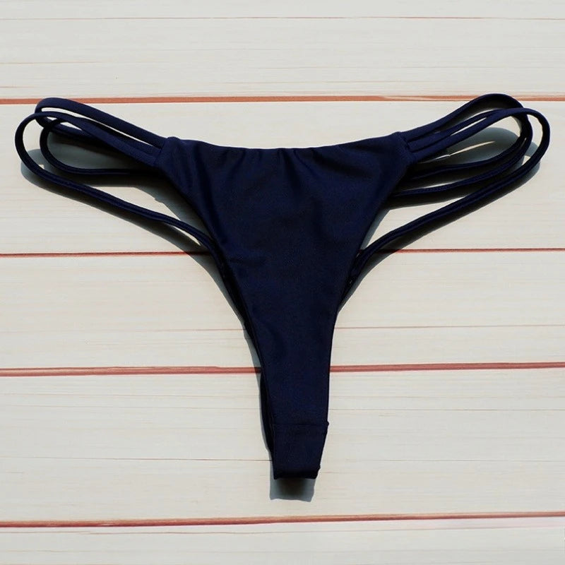 Solid Hollow-Out Thong Bikini Bottoms