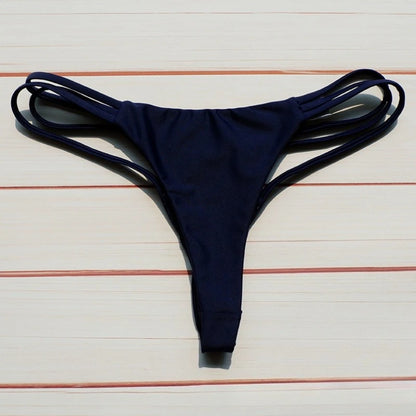 Solid Hollow-Out Thong Bikini Bottoms
