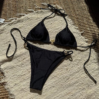 Gold Buckle Tie-up Bikini Set