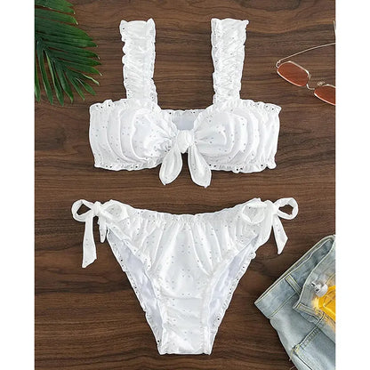 Ruffle Bow Suspender Bikini Set