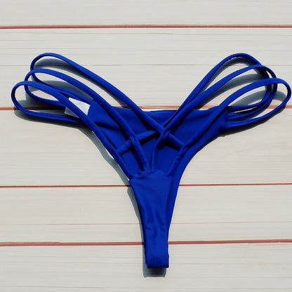 Solid Hollow-Out Thong Bikini Bottoms