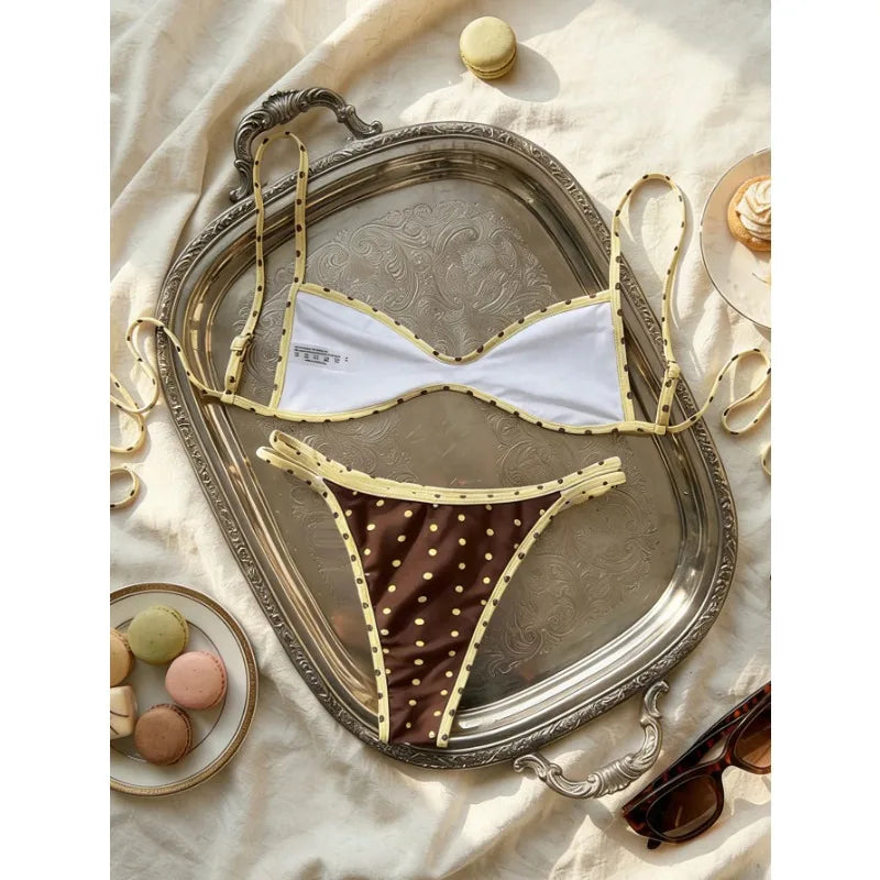 Sexy Vintage Polka Dot Bikini Set Women 2026 Summer Backless Hollow Out Thong Split Swimsuit Vacation Pool Fashion Bathing Suit - AliExpress